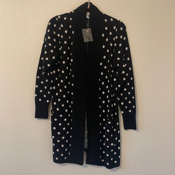 Isaac Mizrahi Live! B/W polka dot open front cardigan size S - Picture 6 of 8